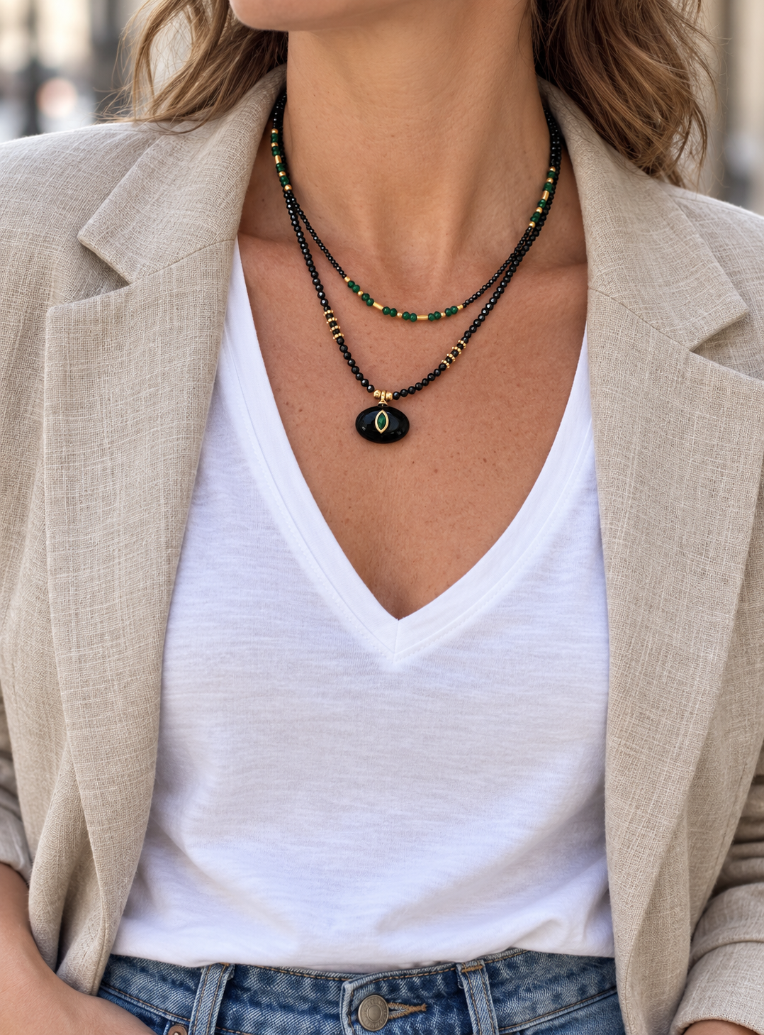 Collar TOLEDO en acero y piedras naturales