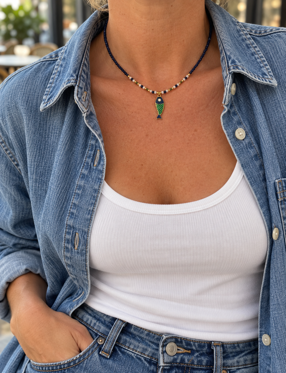 Collar FORMENTERA en acero y piedras naturales