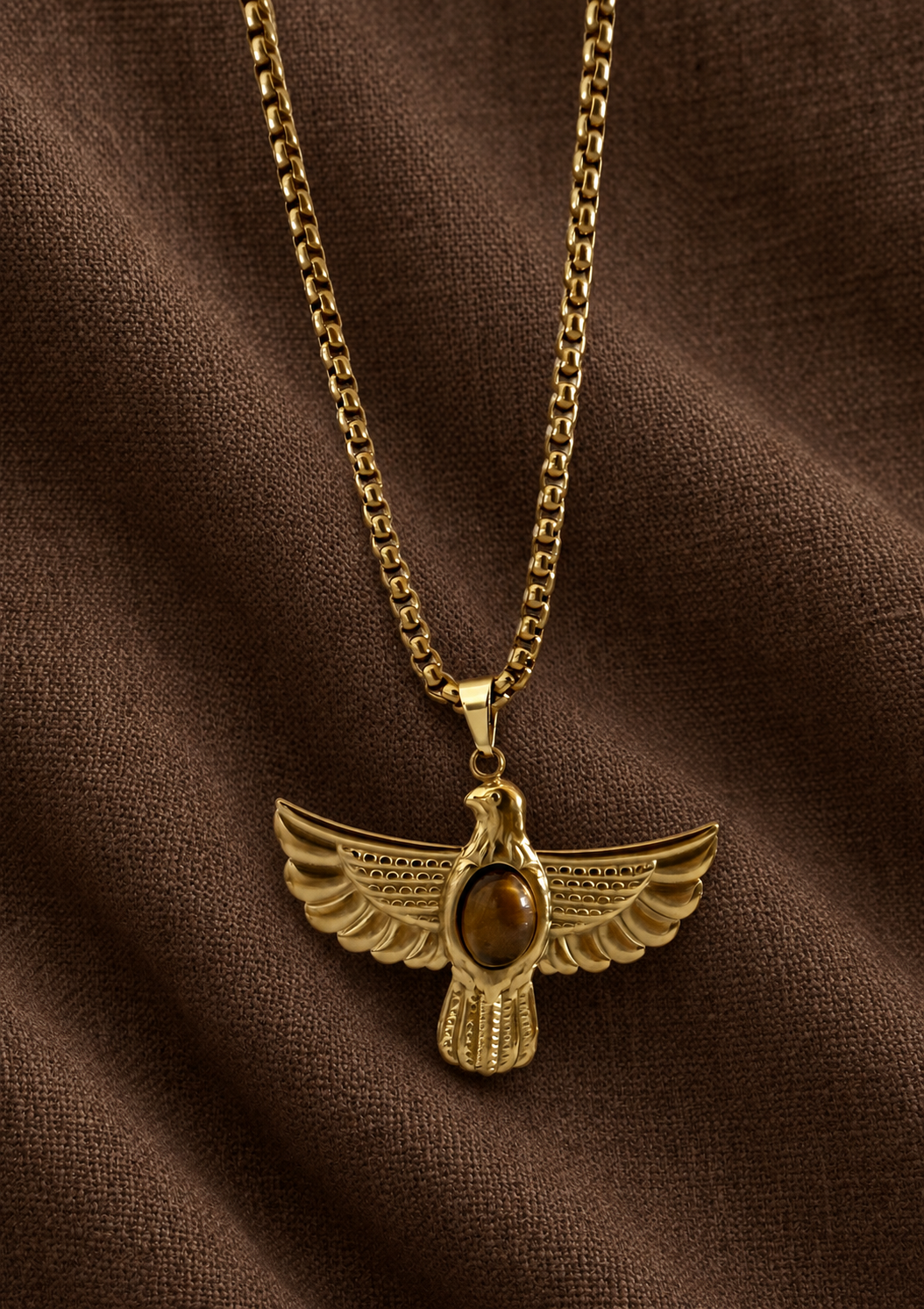 Collar AGUILA en acero y ojo de tigre