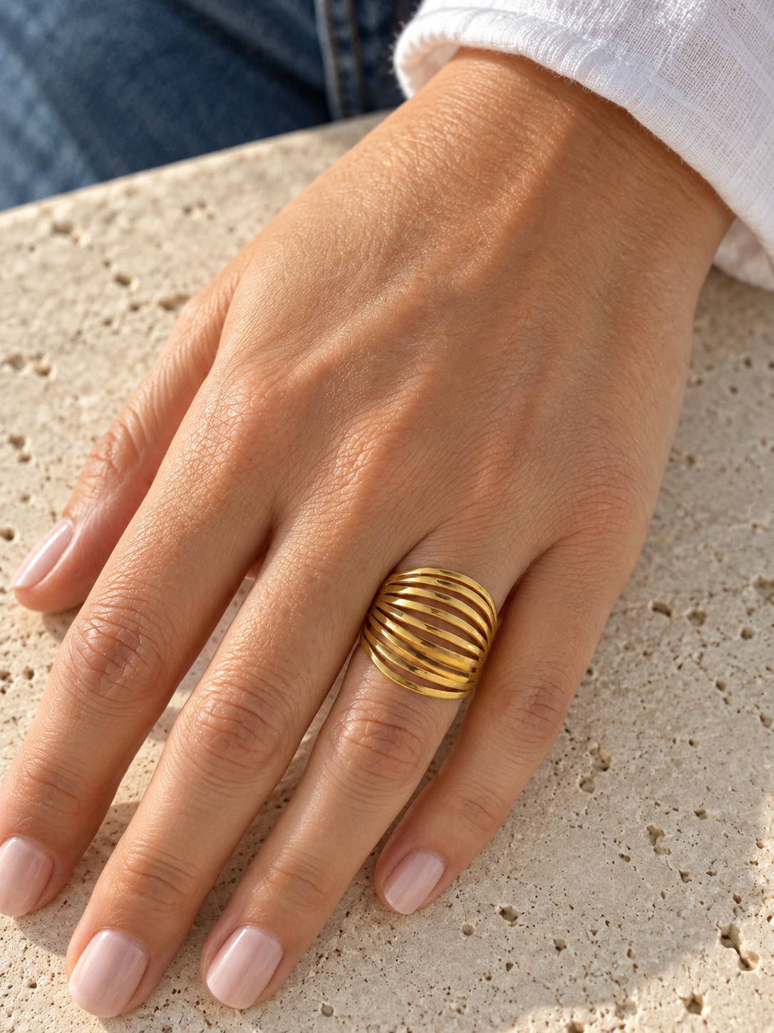 Anillo PUEBLA en acero dorado