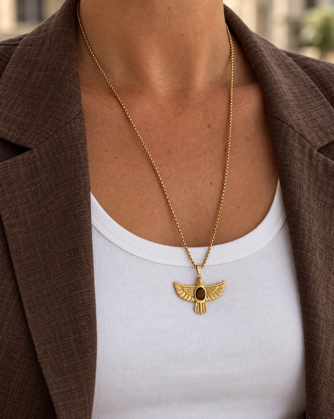 Collar AGUILA en acero y ojo de tigre