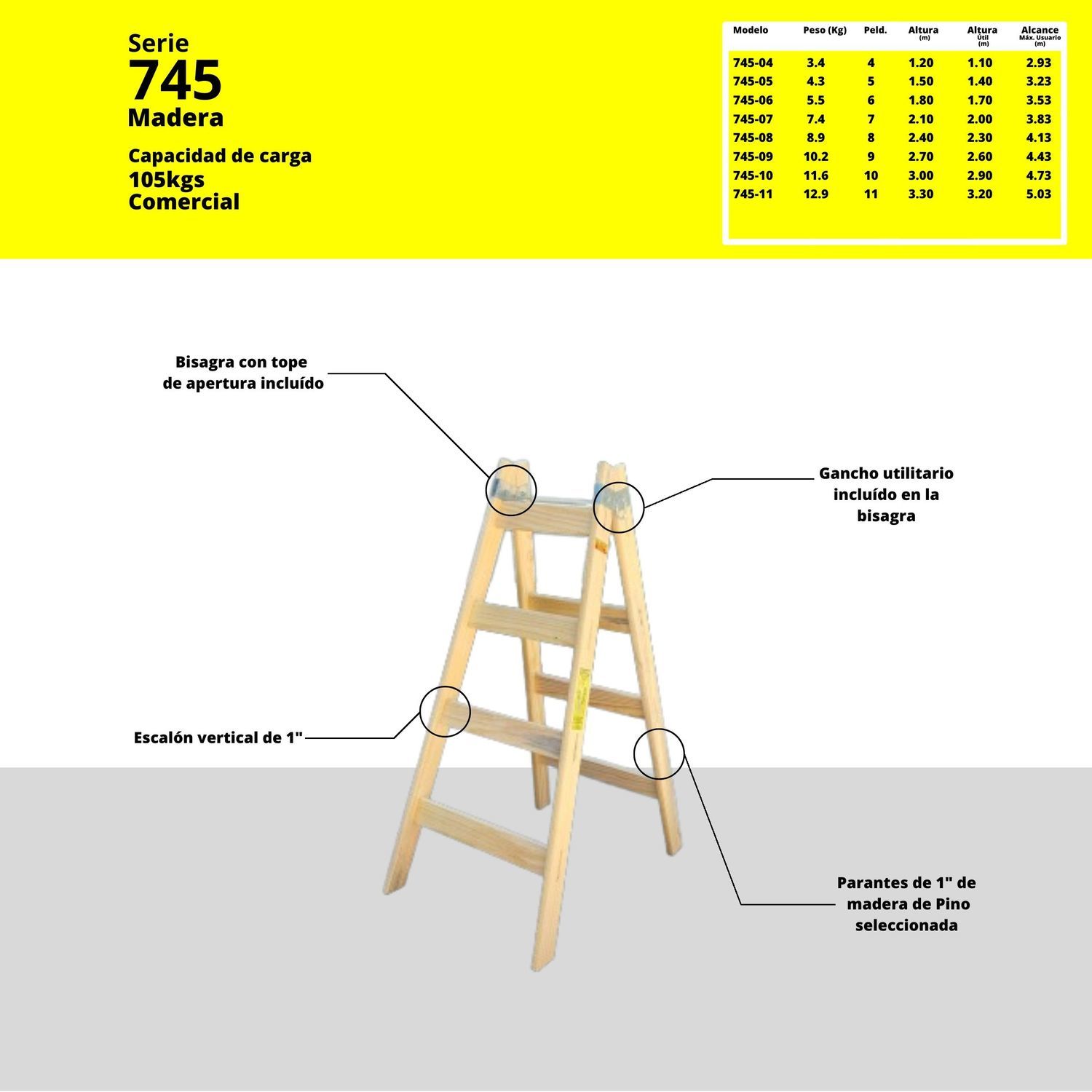 ESCALERA PINTOR/TIJERA PINO AMER. 8 ESC SERIE 745