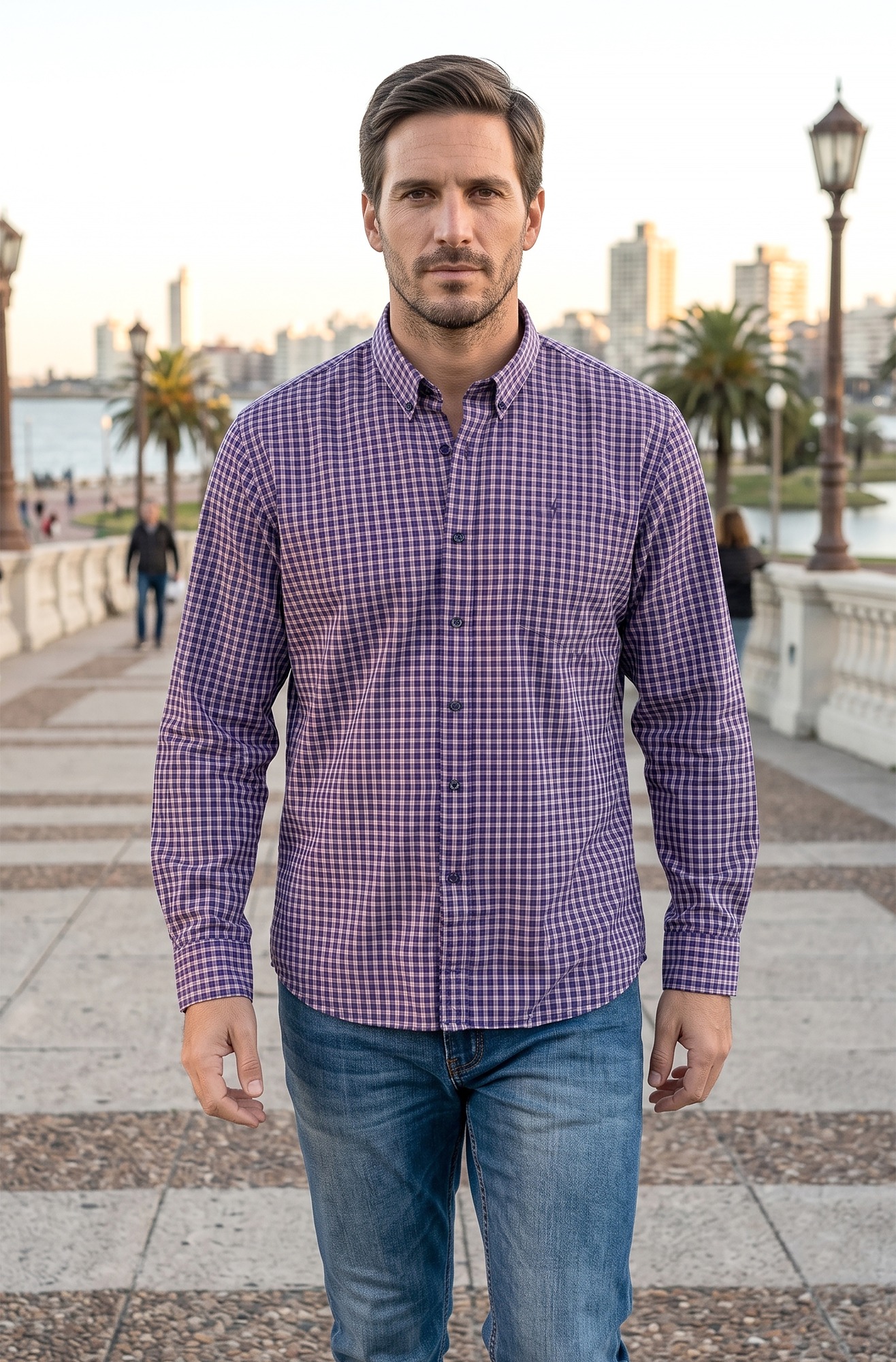 CAMISA* 2 BOT CUADROS AZUL C/BORDO S-XXL