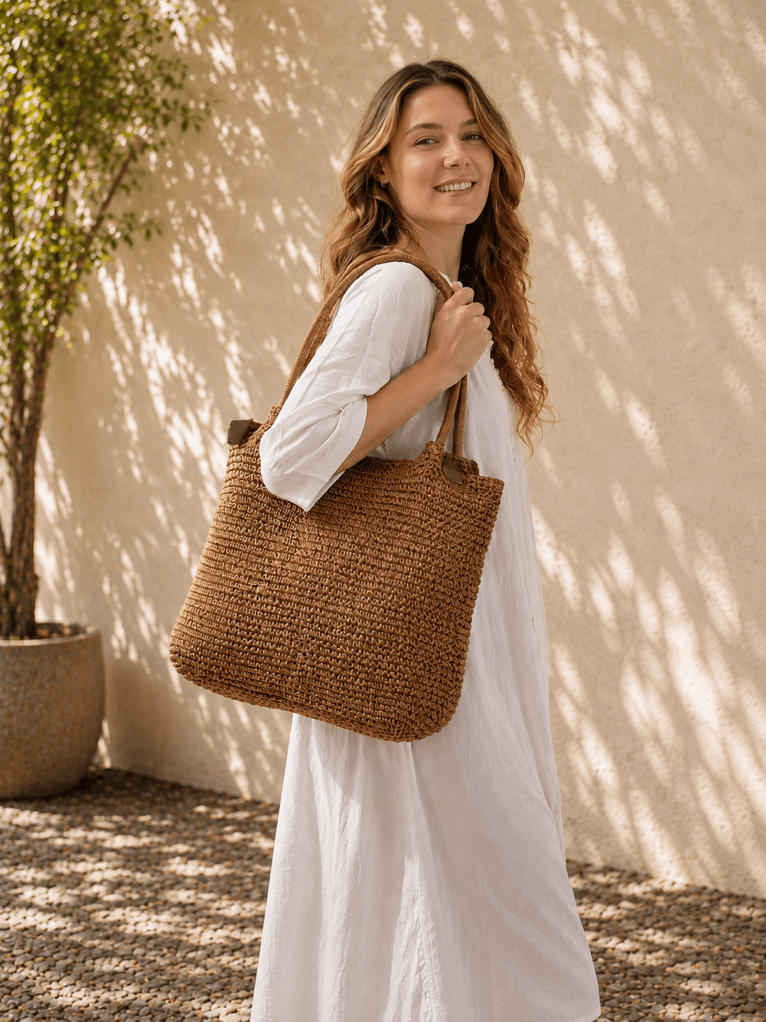 BOLSO* SHOPER RAFIA MANGO TUBULAR