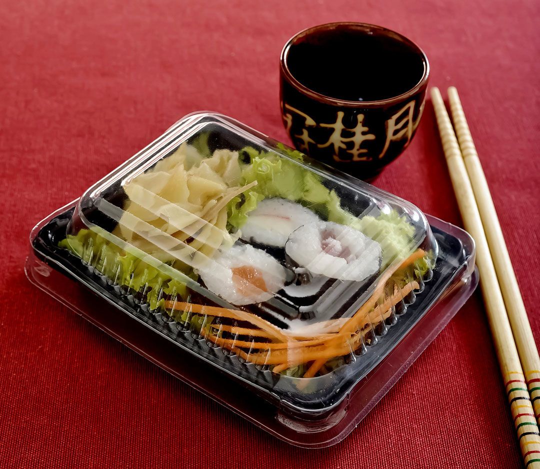 Envase oriental negro (polipropileno) 9,7 × 7,2 × 3,4 cm (descartable)