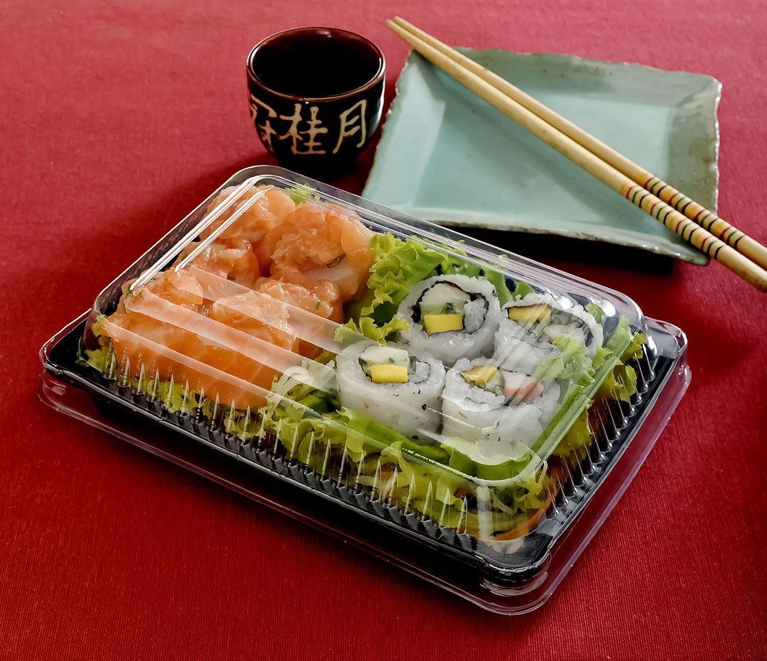 Envase oriental negro (polipropileno) 15 × 10 × 4,1 cm (descartable)