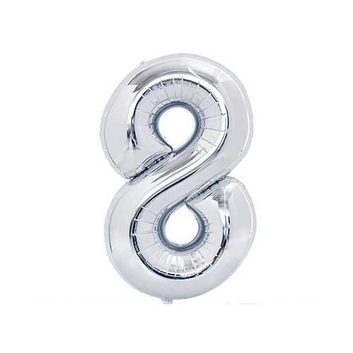 Globo número 8 Plateado Metalizado para decoración de fiestas R32