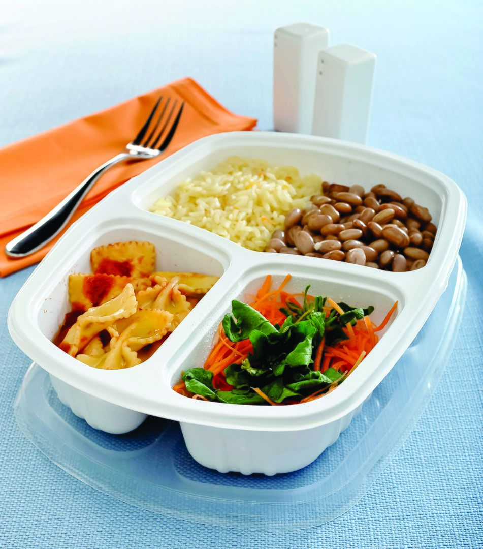 Vianda rectangular de polipropileno con tapa removible y separadores (1150 ml)