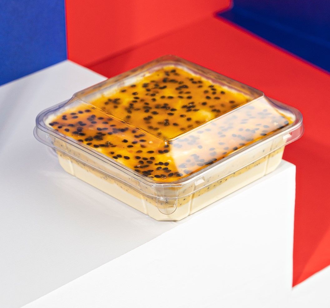 Bandeja/cuadrado PET con tapa bisagra  (20×20×7,5 cm)