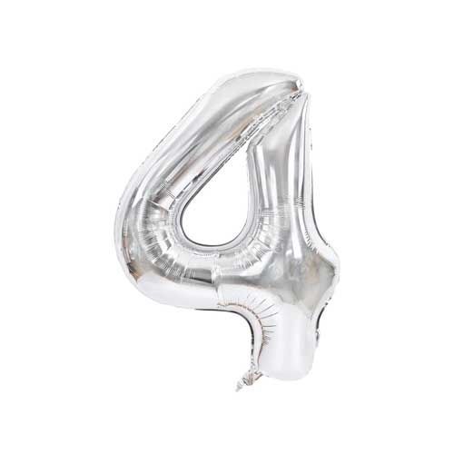 Globo número 4 Plateado Metalizado para decoración de fiestas R32