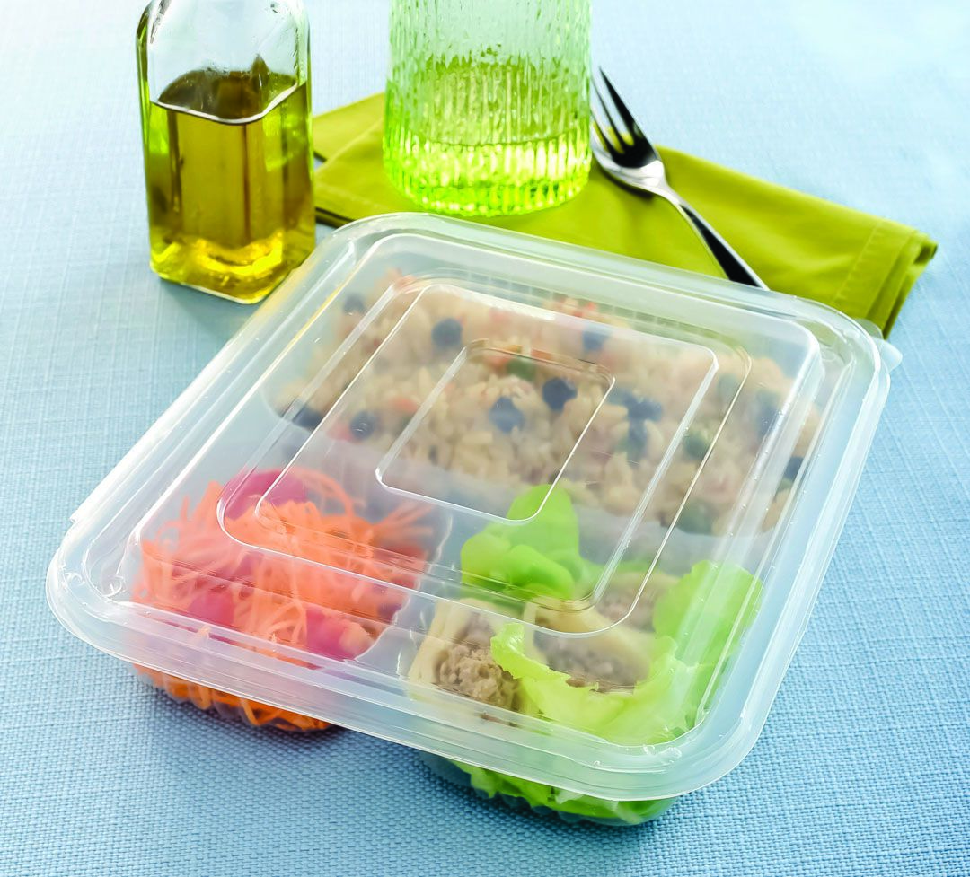 Vianda rectangular de polipropileno con tapa plegable y separadores (840 ml)