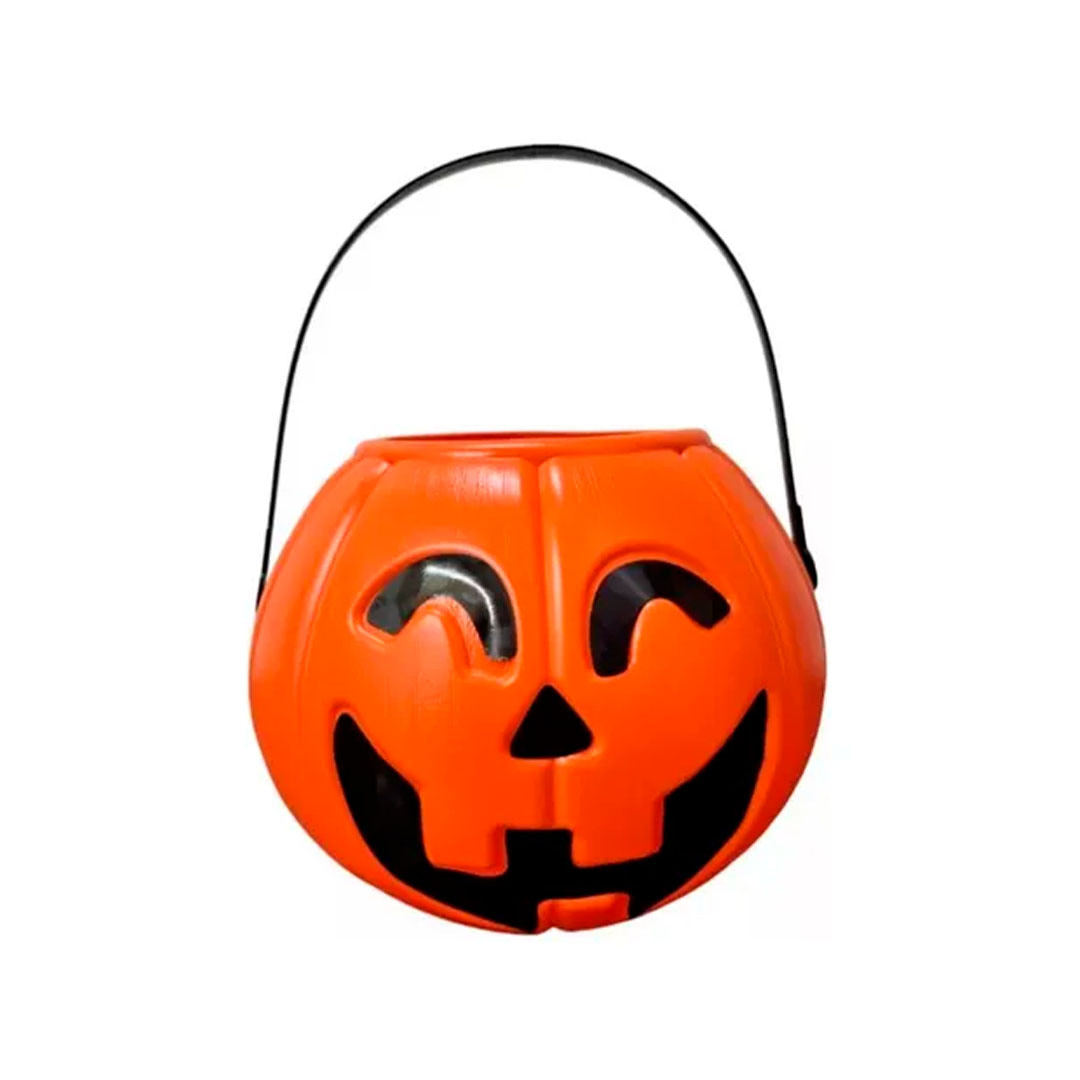 Calabaza plástica con manija 16 cm – Halloween
