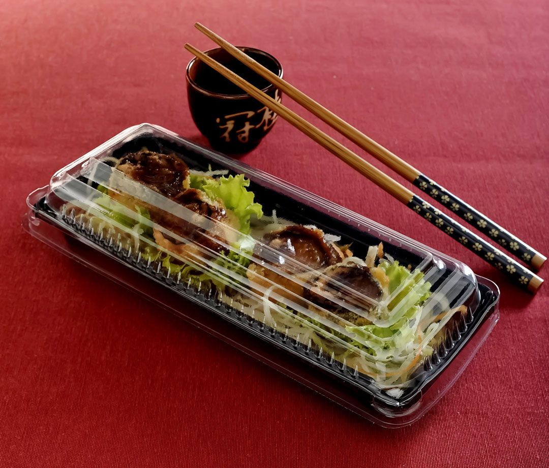 Envase oriental negro (polipropileno) 19,3 × 6,3 × 4,1 cm (descartable)