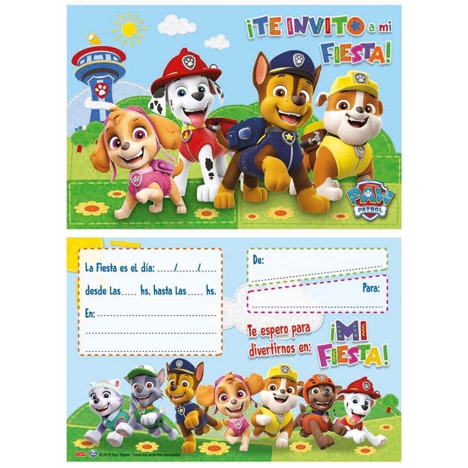 Invitaciones Paw Patrol (x10 unidades)