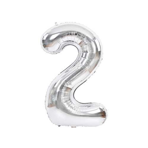 Globo número 2 Plateado Metalizado para decoración de fiestas R32