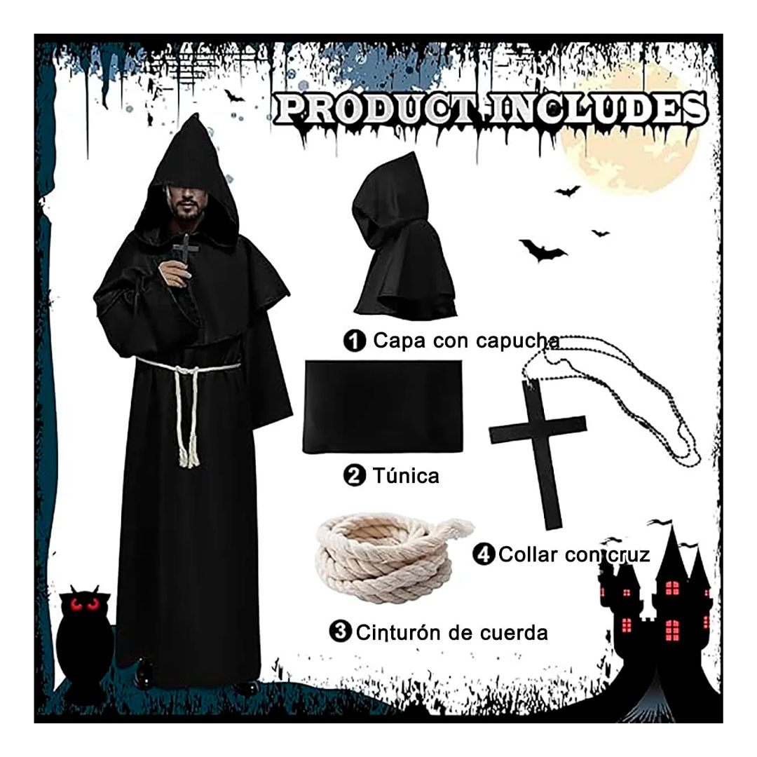 Disfraz adulto sacerdote oscuro con accesorios – Halloween