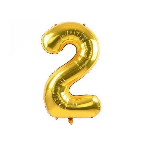 Globo número 2 Dorado Metalizado para decoración de fiestas R16