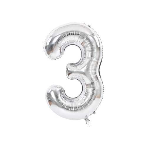 Globo número 3 Plateado Metalizado para decoración de fiestas R32