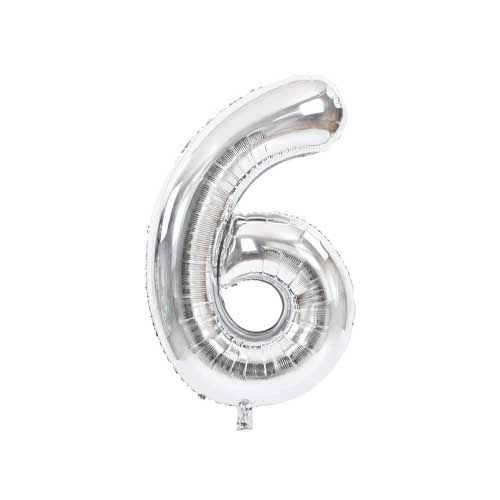 Globo número 6 Plateado Metalizado para decoración de fiestas R32