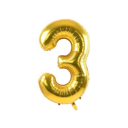 Globo número 3 Dorado Metalizado para decoración de fiestas R32