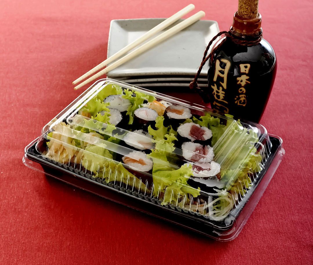 Envase oriental negro (polipropileno) 18,5 × 11,5 × 4,3 cm (descartable)