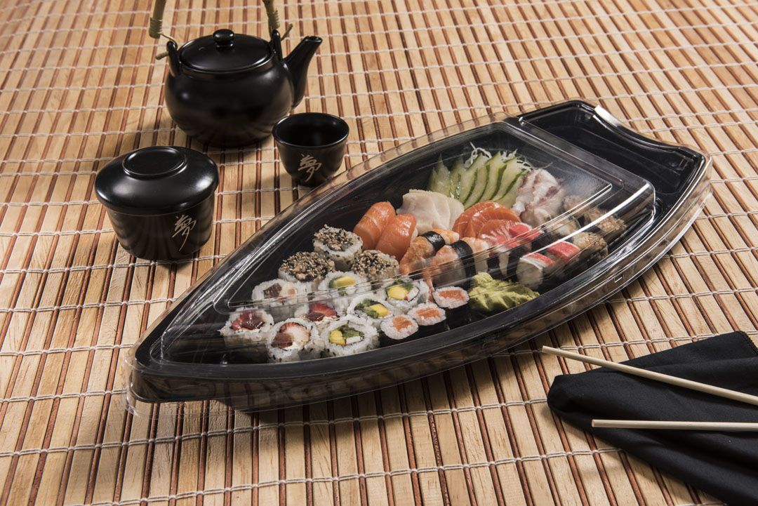 Barco oriental negro de polipropileno 45,3 × 19,7 × 6 cm (descartable)