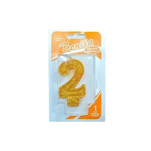Vela número 2 para torta de cumpleaños (Dorada)