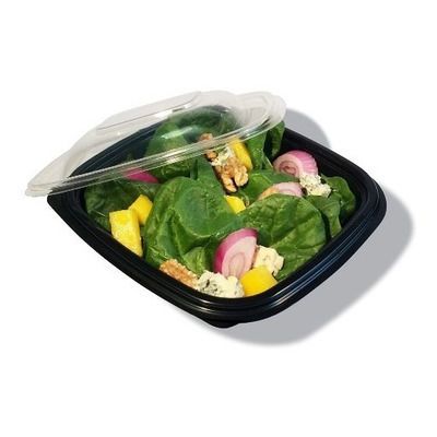 Bandeja con tapa negra de polipropileno 17 × 17 × 8 cm (descartable)