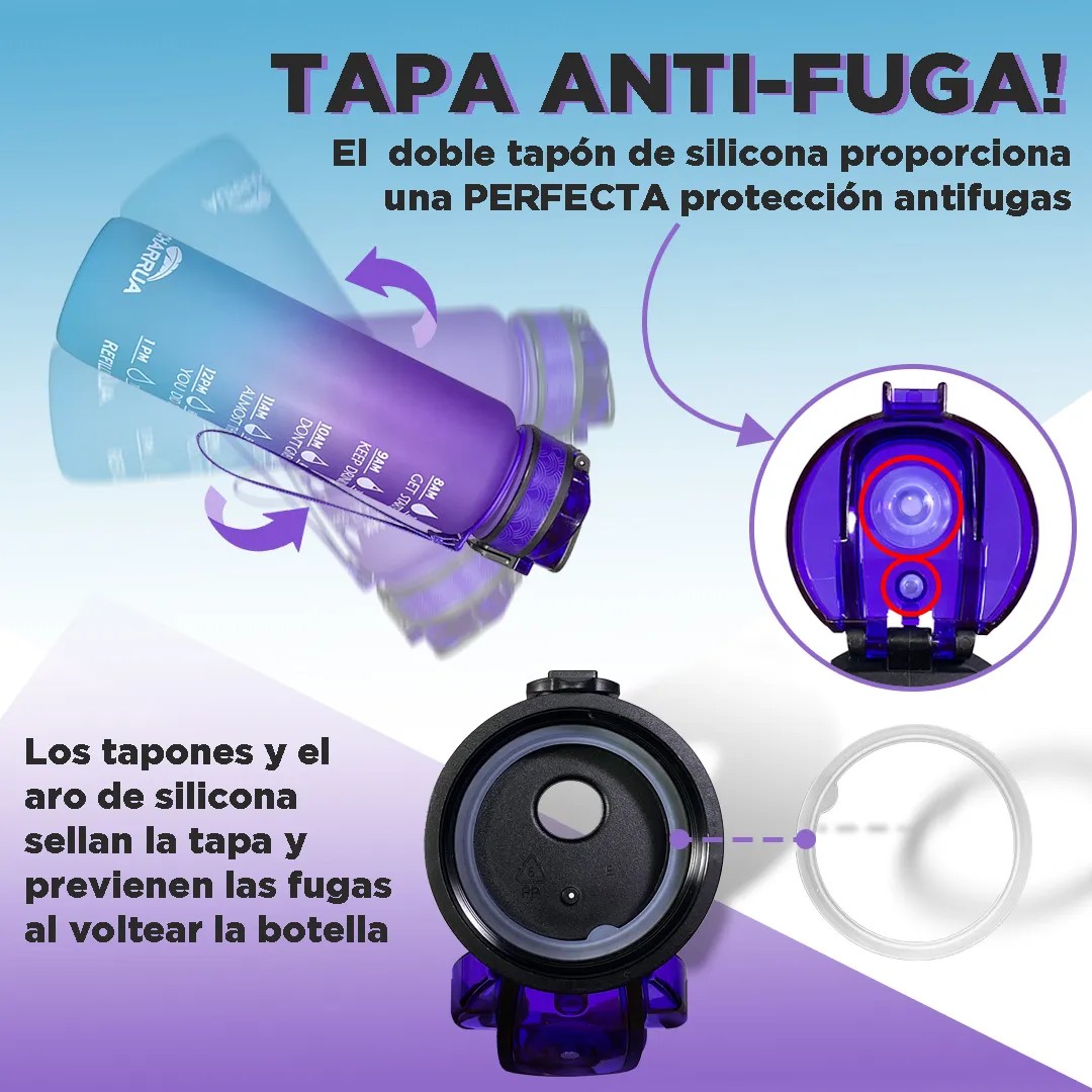 Botella de Agua Motivacional 1 Litro – Pico de Plástico