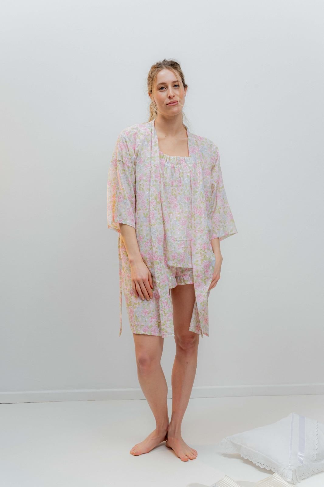 Bata Kimono Algodón Hortensias