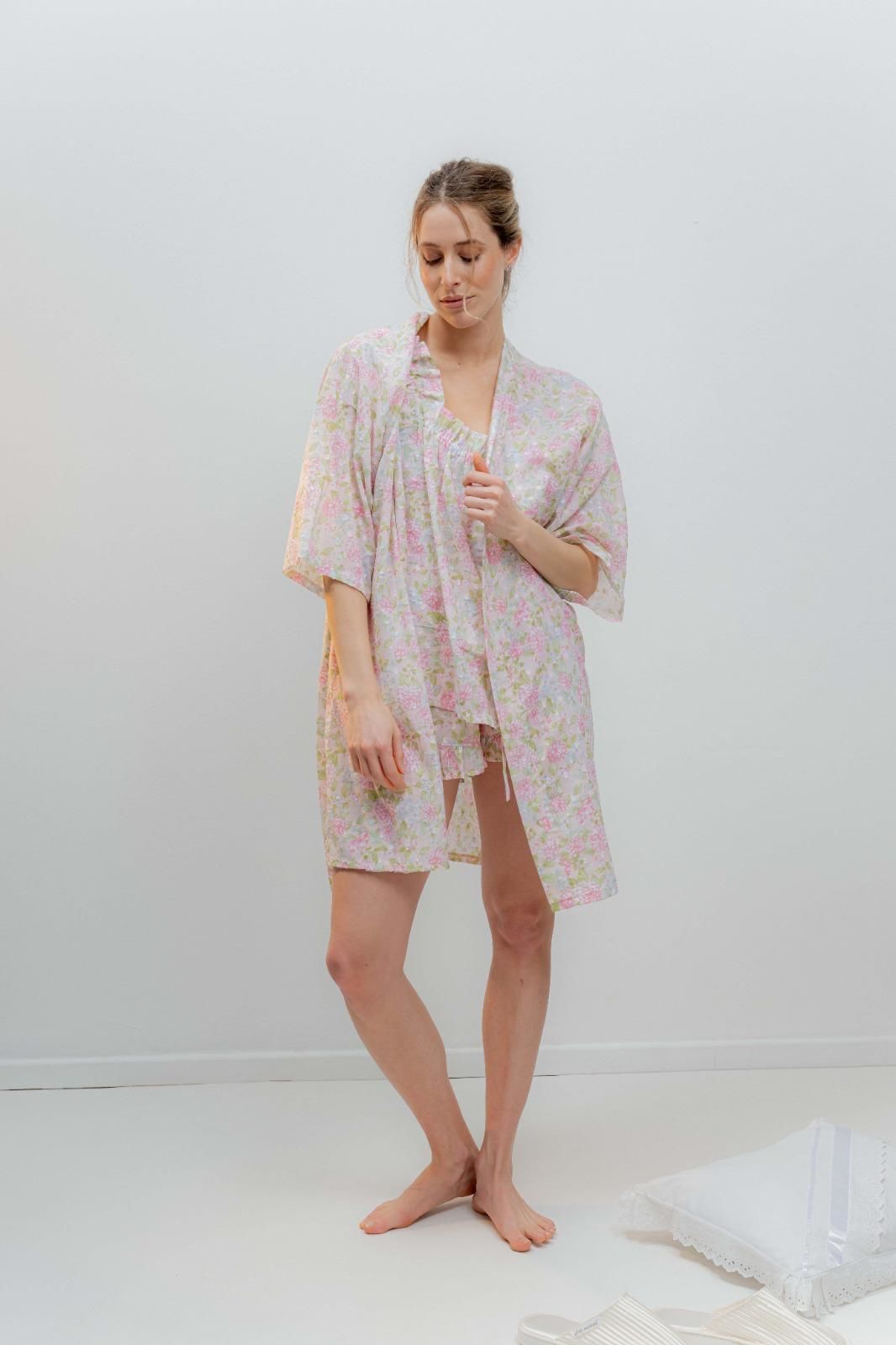 Bata Kimono Algodón Hortensias