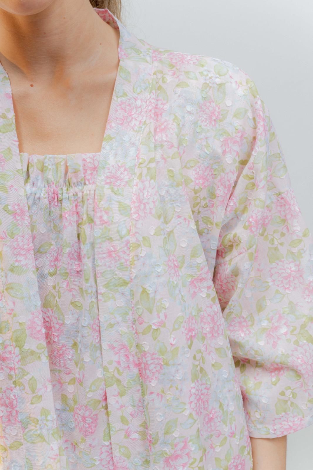 Bata Kimono Algodón Hortensias