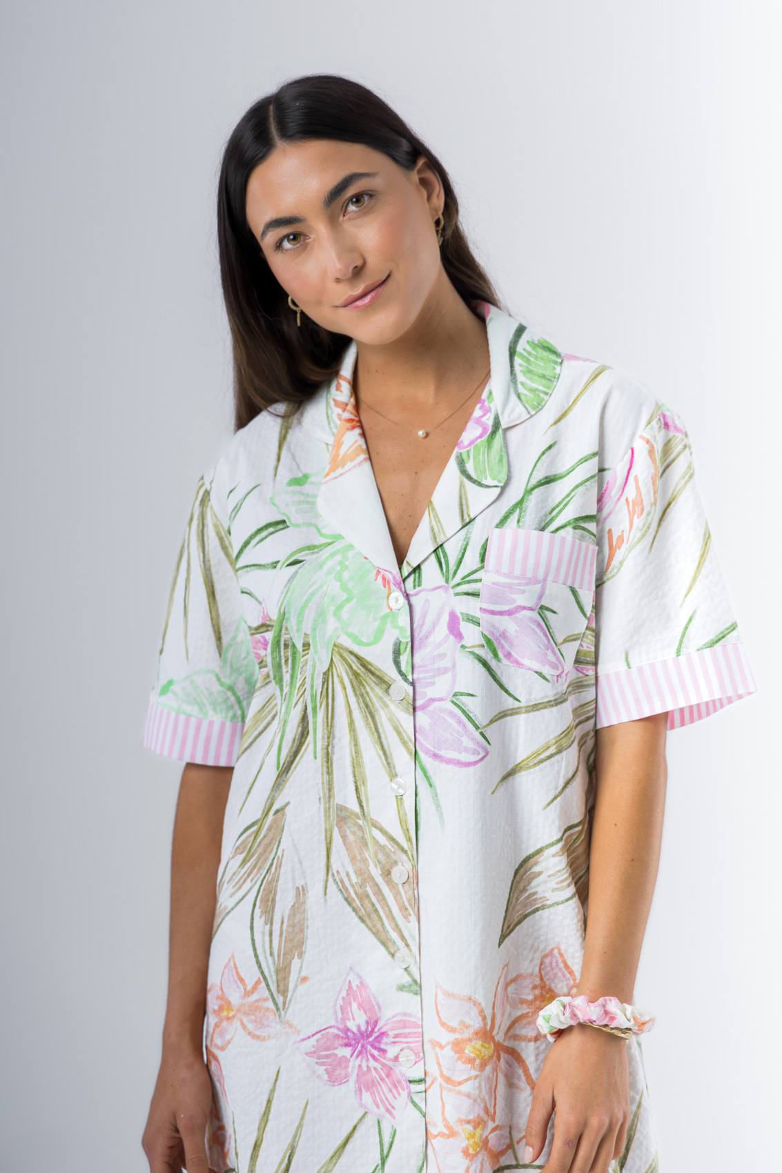 Camisa Inés manga corta algodón estampado