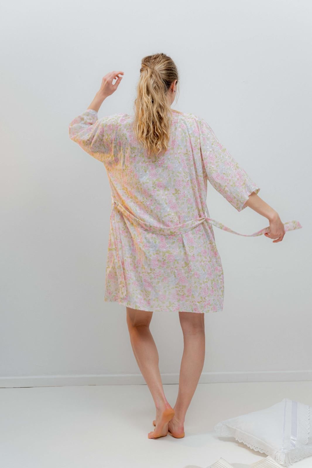 Bata Kimono Algodón Hortensias