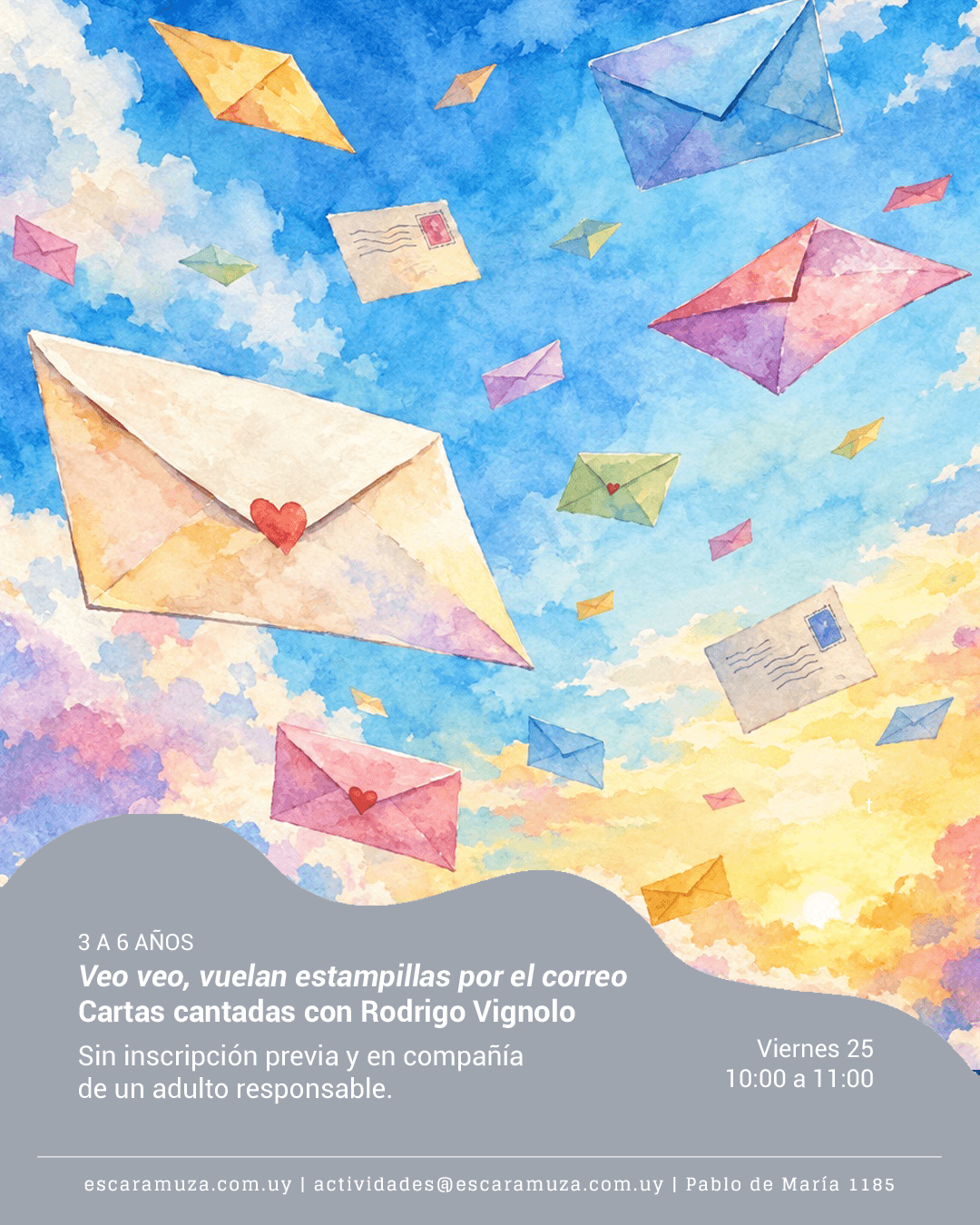 Para niñas y niños de 3 a 6: «Veo veo, vuelan estampillas por el correo»