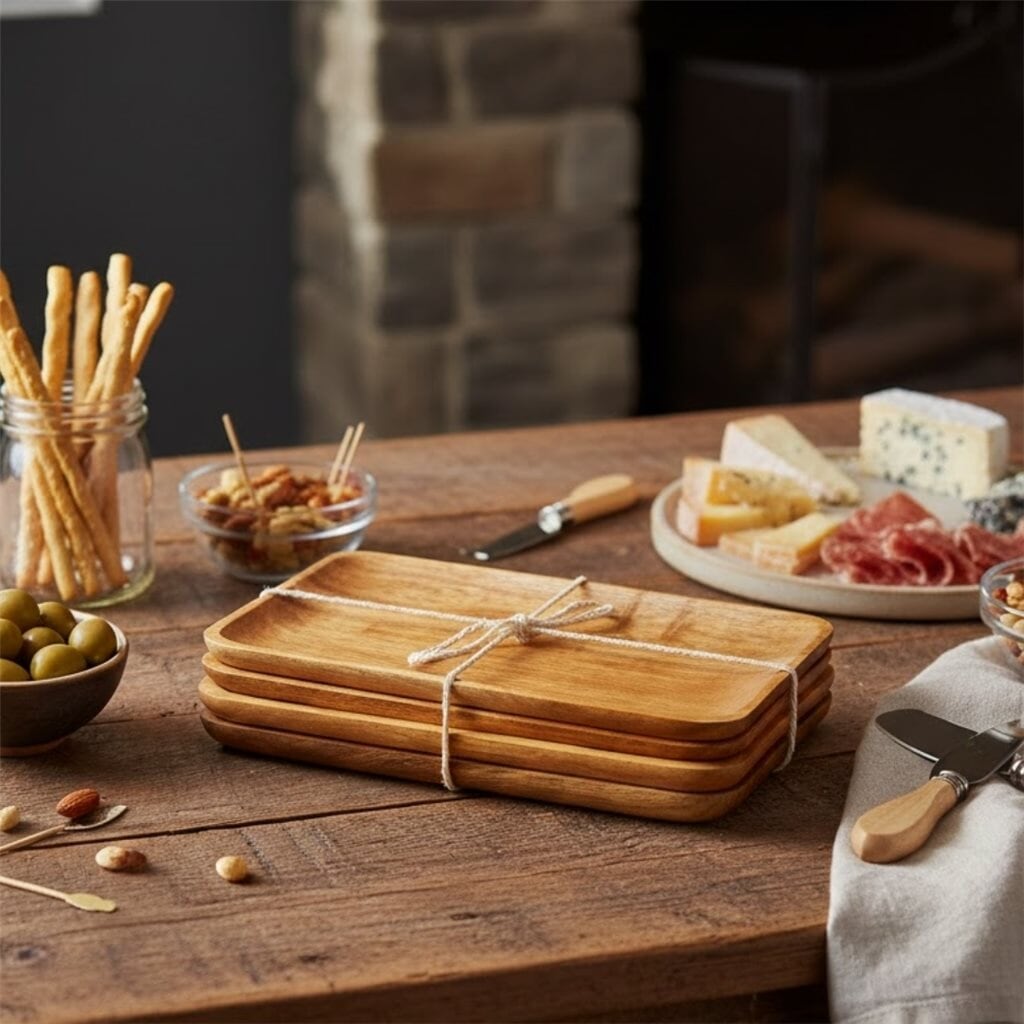Set de 4 Bandejas de Madera – 20 × 10 cm