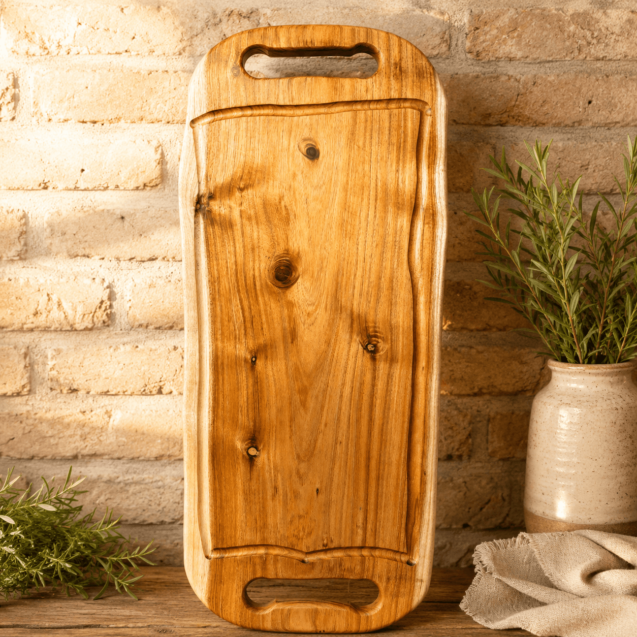 Tabla artesanal de acacia negra con canaleta