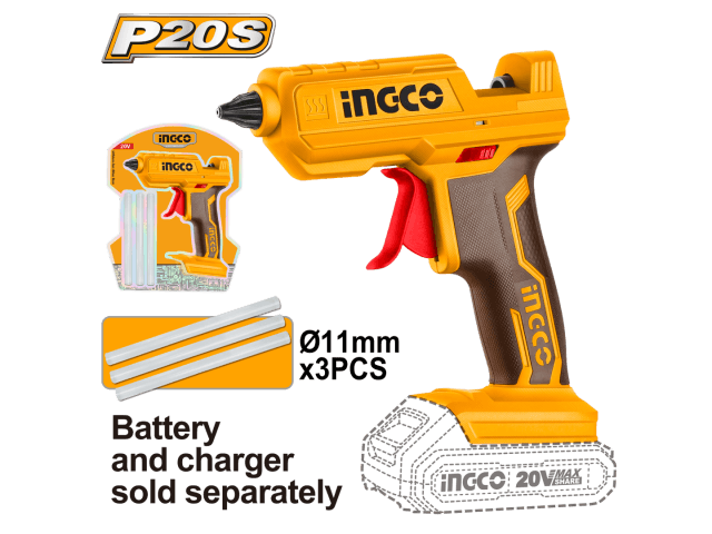 PISTOLA SILICONA A BATERIA 20 VOLT LINEA P20S INGCO CGGLI2001 NO INCLUYE BAT NI CARGADOR