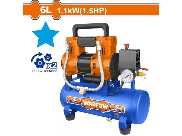 COMPRESOR DE AIRE 6LT 1.5HP LIBRE DE ACEITE WADFOW WAP1A06