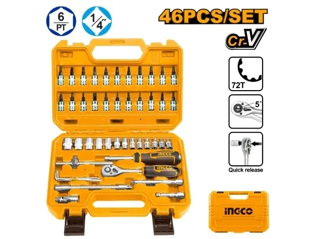 JUEGO DE DADOS Y PUNTAS 46PCS 1/4