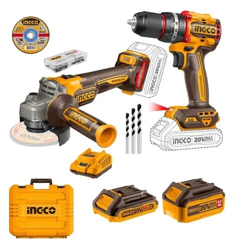 COMBO ATORNILLADOR 20V C PERCUTOR  + AMOLADORA 20V  2 BAT CARG + VALIJA