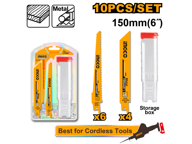 SET X10 HOJAS 150MM PARA SIERRA SABLE MADERA Y METAL INGCO