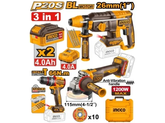 COMBO A BATERIA 3 EN 1 20V ROTOMARTILLO 26MM 1