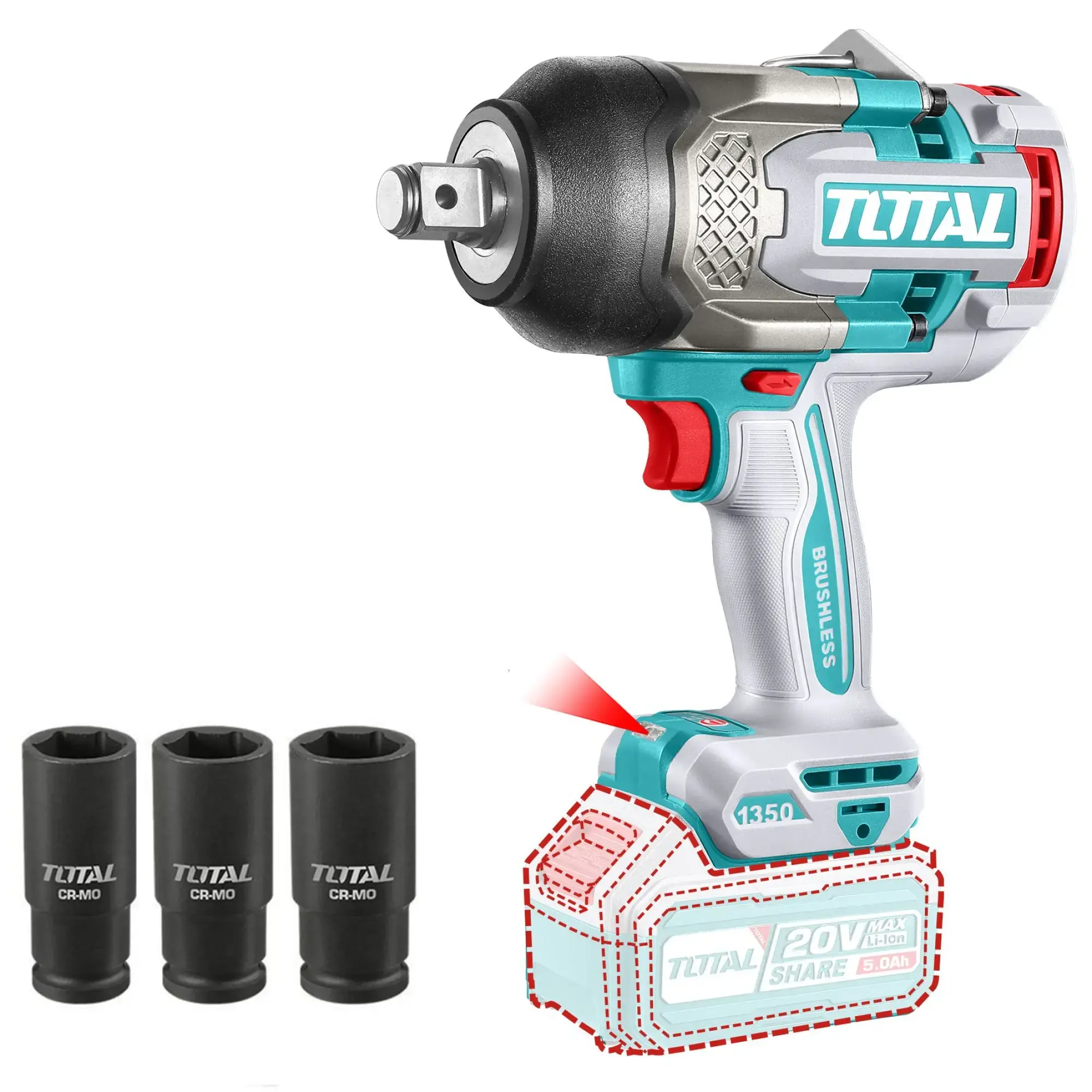 Llave de impacto 1350 Nm Sin Bateria y sin cargador