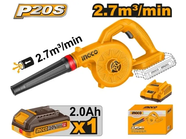 SOPLADORA  P20S 20V 2.7M³/MIN C/BAT 2.0AH + CARGADOR