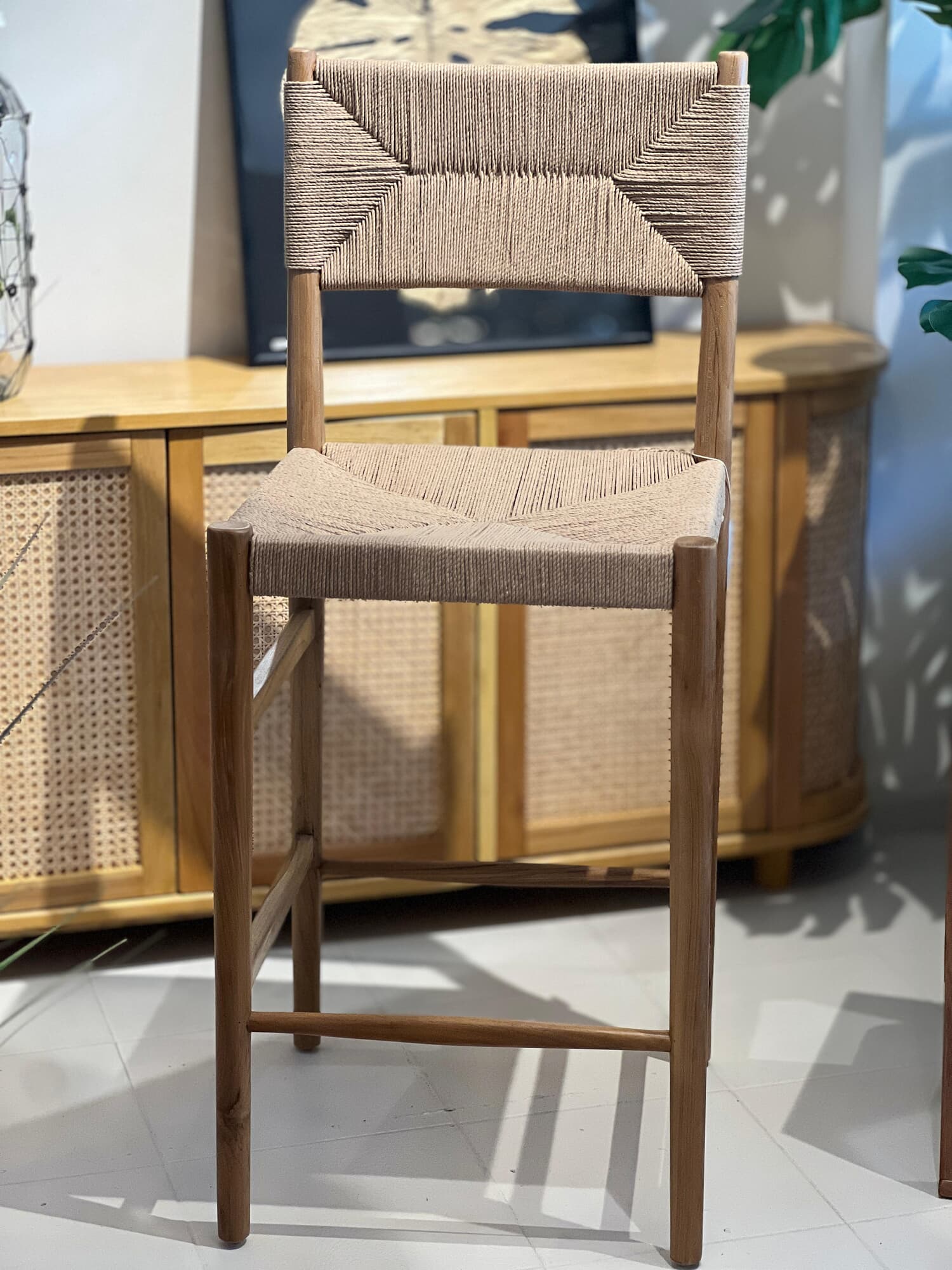 Silla de bar teca y kraft