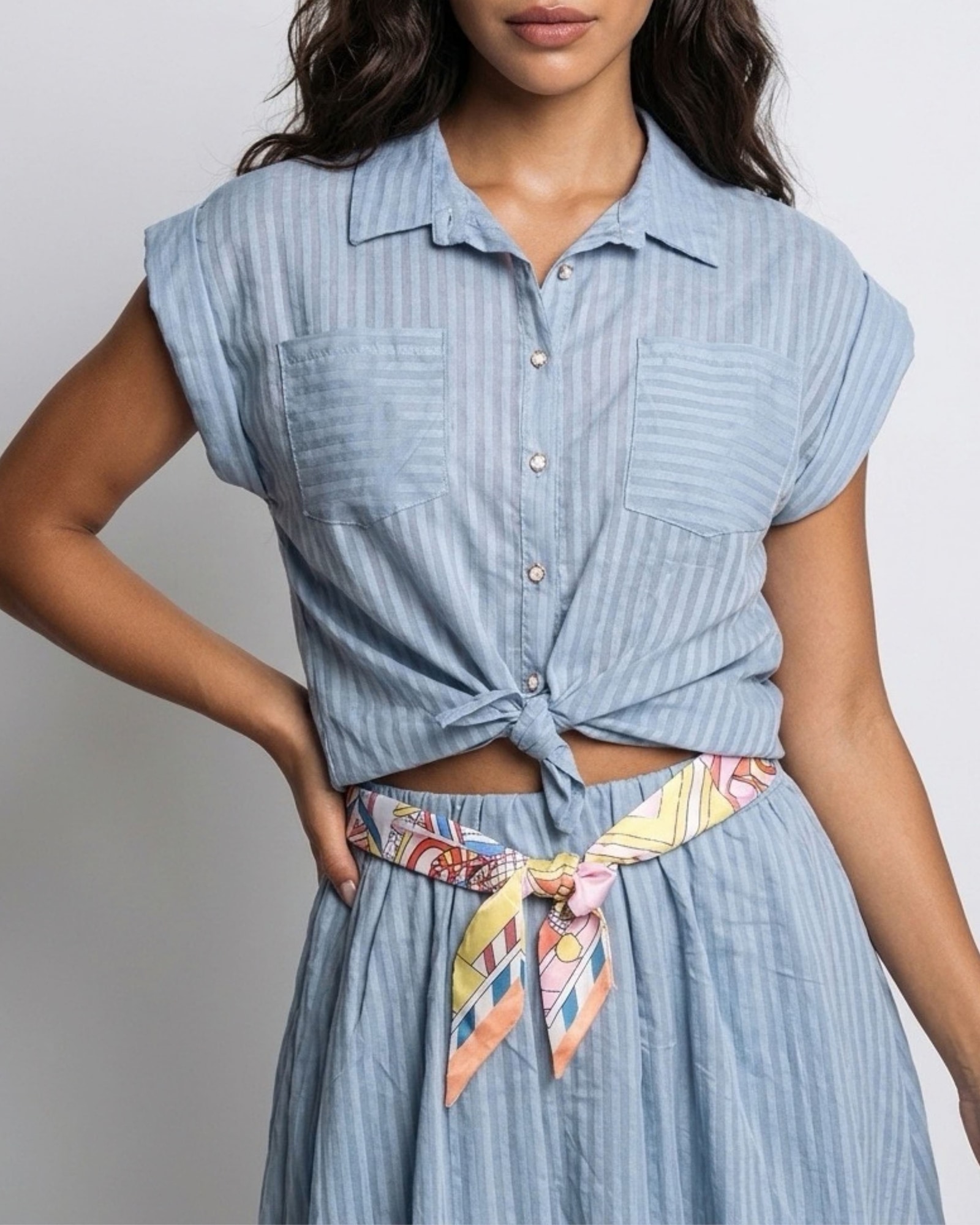 Camisa Rayada Boton Perla