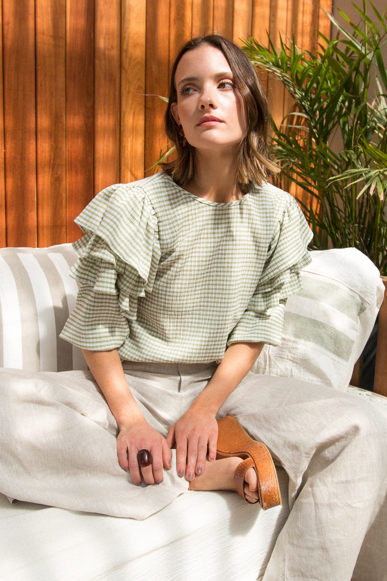 BLUSA RUMBA VICHY PISTACHO