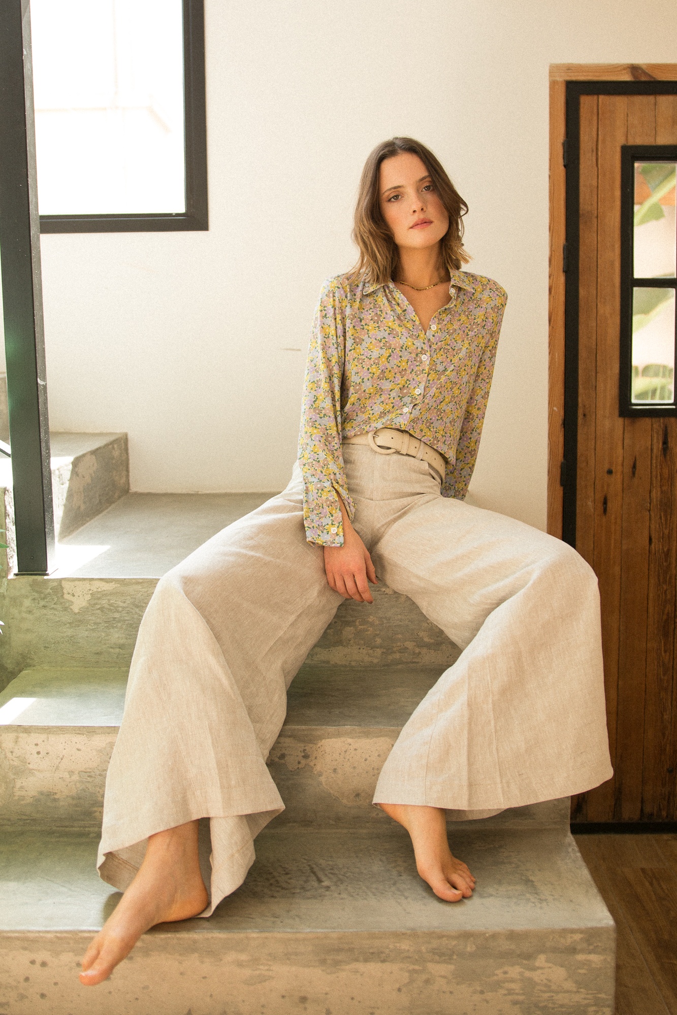 PANTALON WIDE TIRO MEDIO LINO