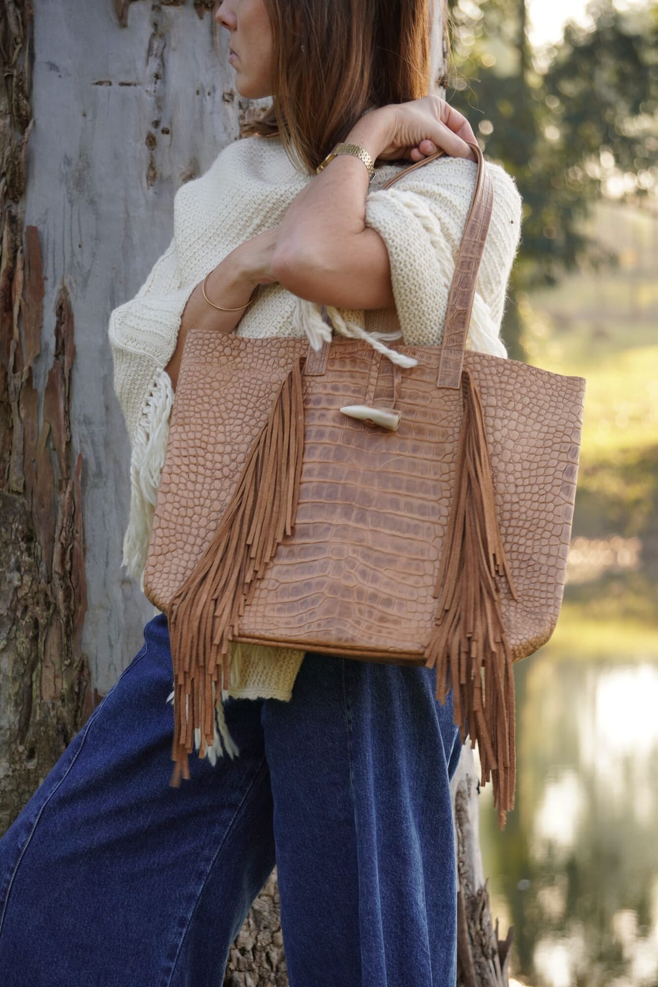 BOLSO TEXAS CROCO CAMEL
